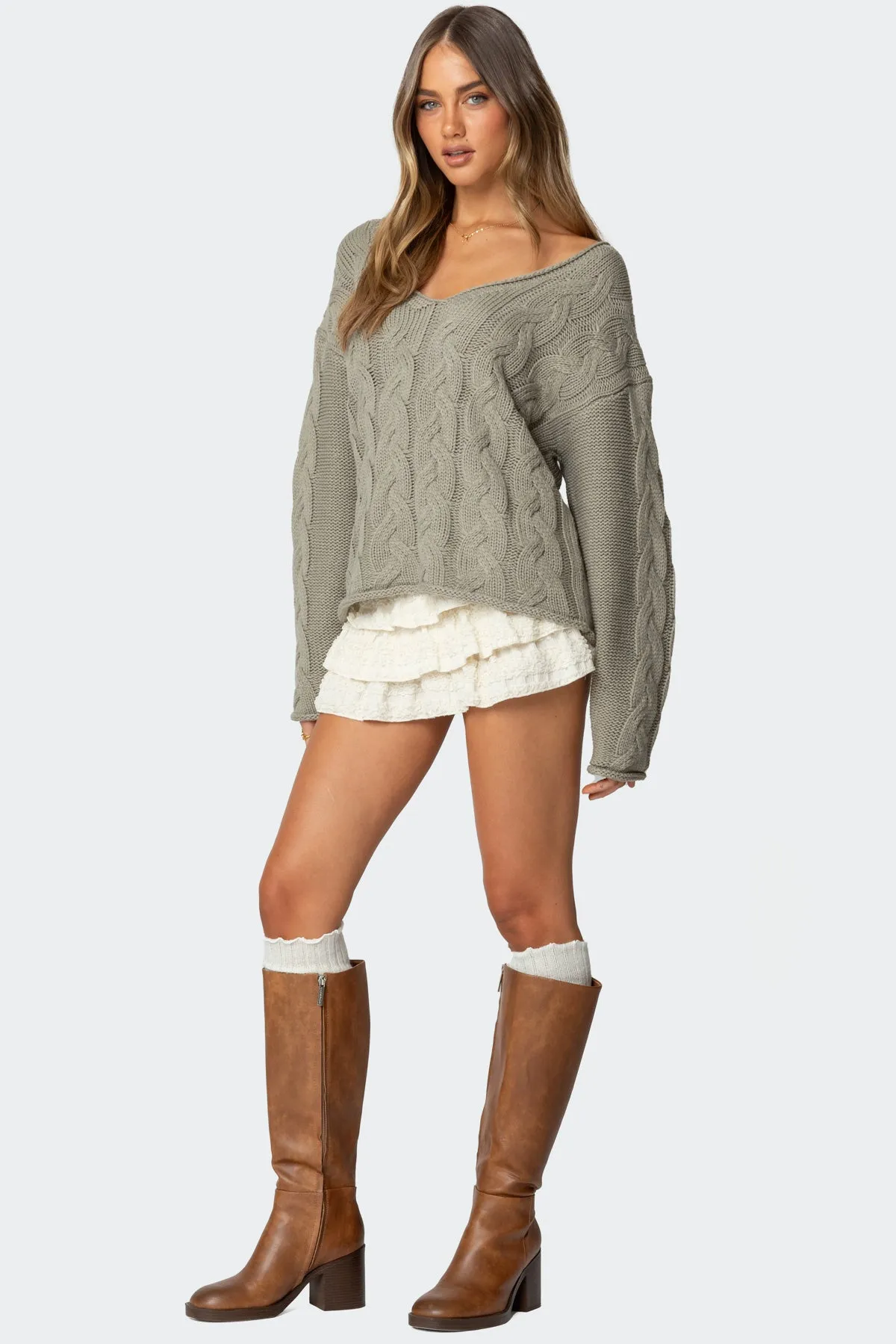 Inga Oversized Cable Knit Sweater sold by Edikted product image thumbnail 2