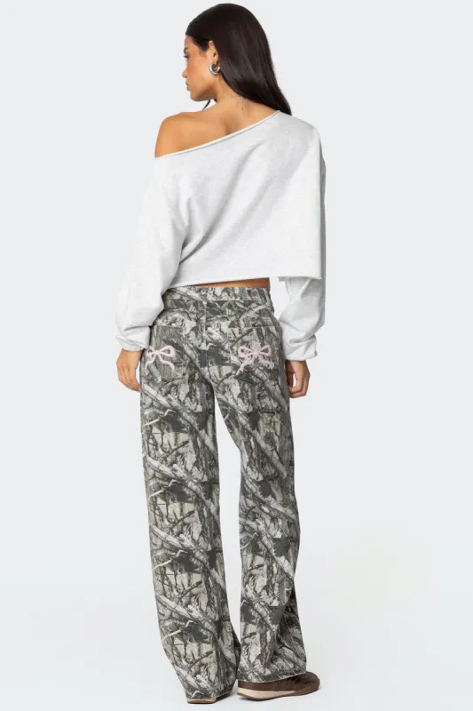 Camo & Bow Low Rise Jeans sold by Edikted