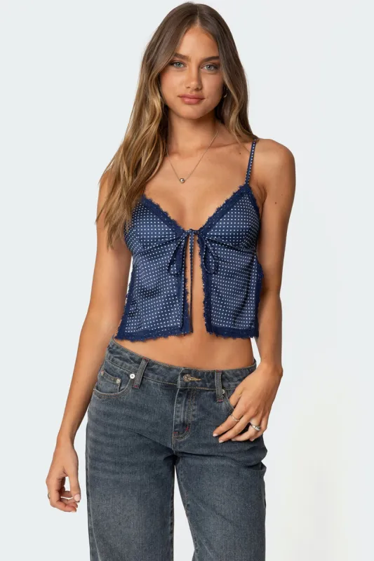 Backless Satin Effect Polka Dot Top sold by Edikted