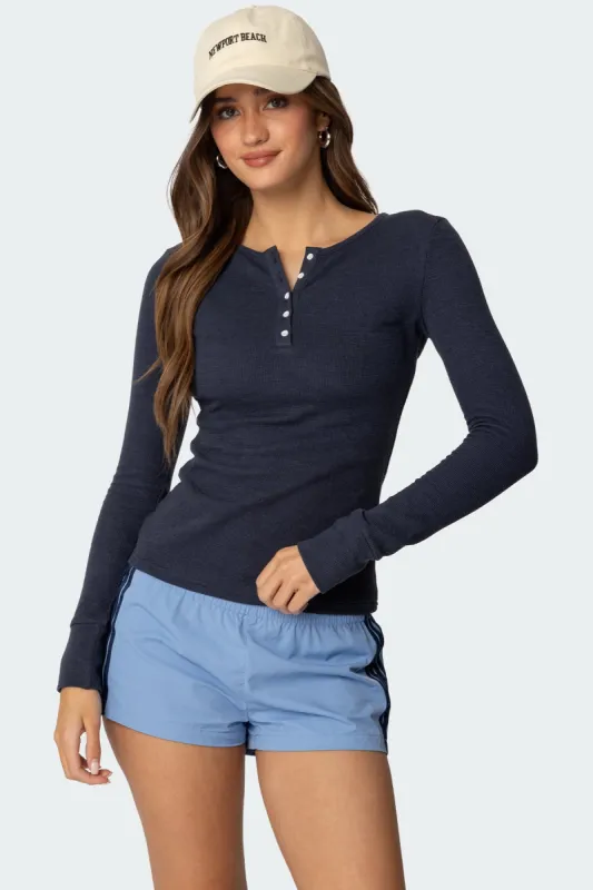 Helaine Waffle Henley T Shirt sold by Edikted