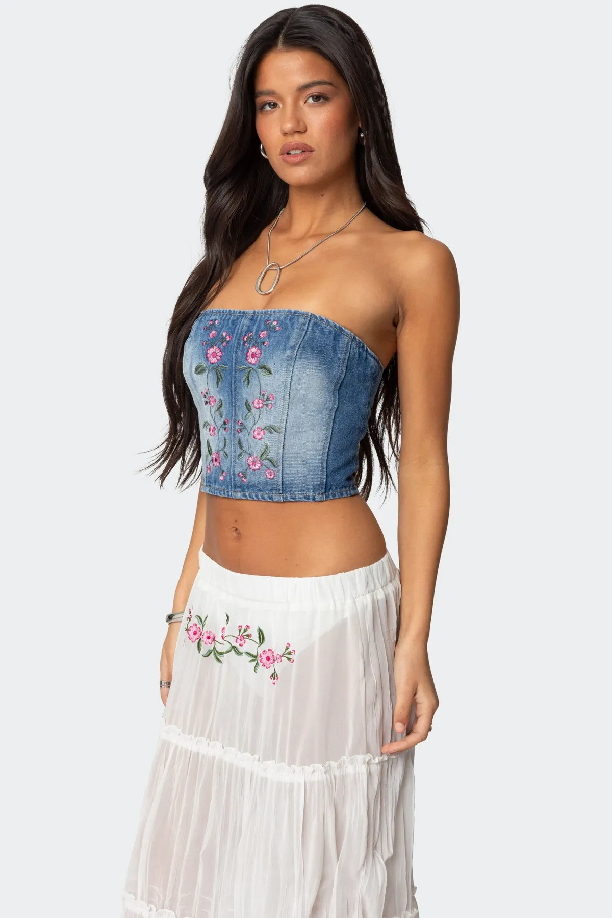 Tula Embroidered Denim Corset sold by Edikted product image thumbnail 3