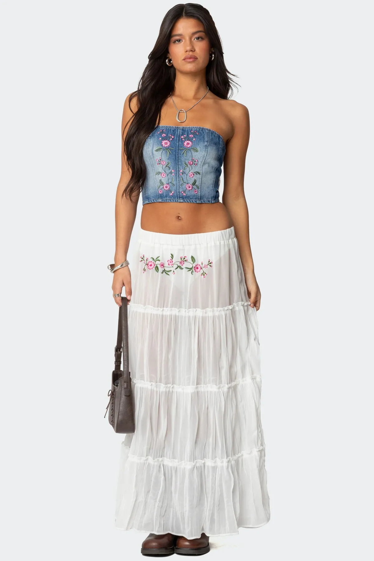 Tula Embroidered Denim Corset sold by Edikted product image thumbnail 2