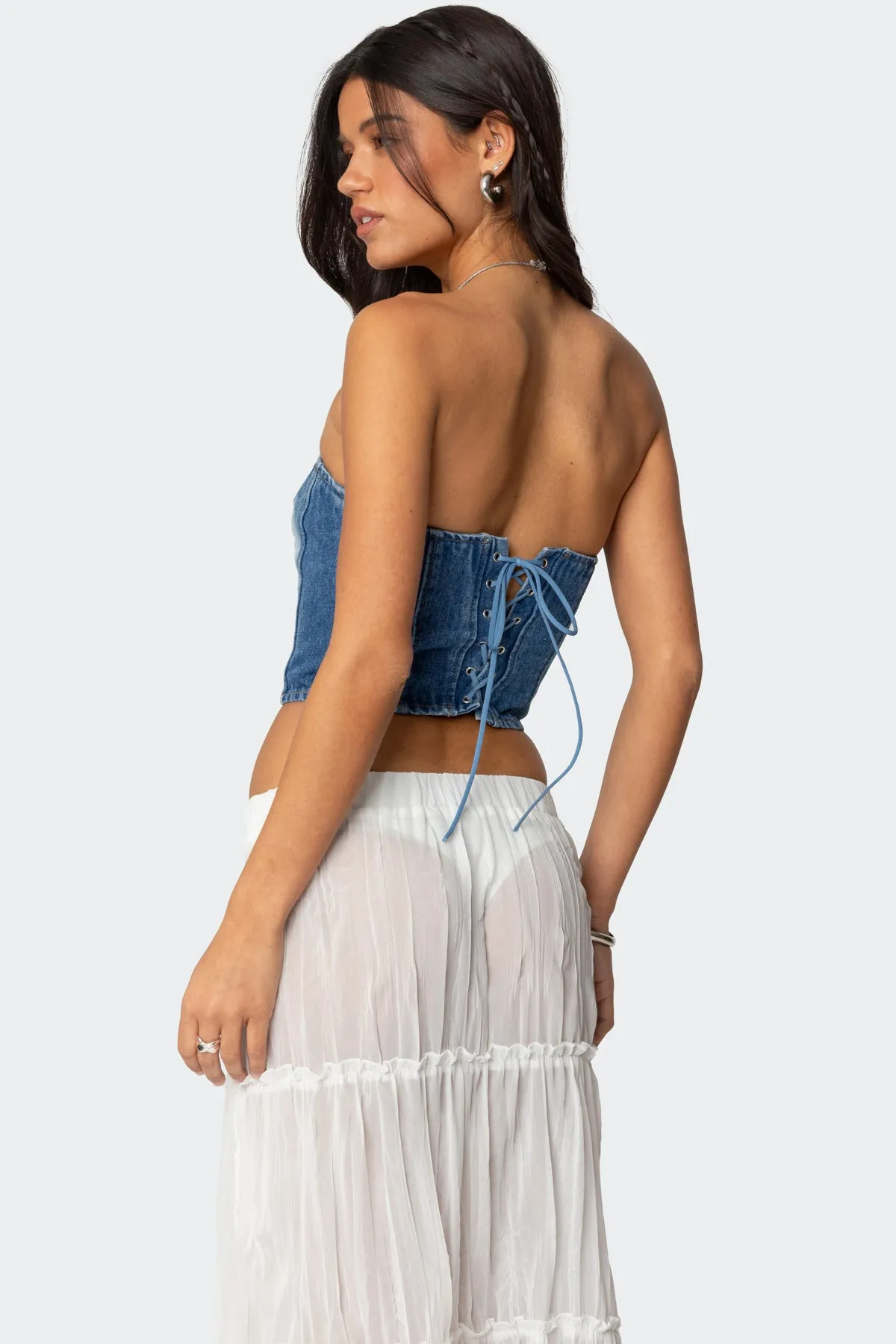 Tula Embroidered Denim Corset sold by Edikted product image thumbnail 5