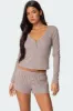 Keely Pointelle Henley Top sold by Edikted