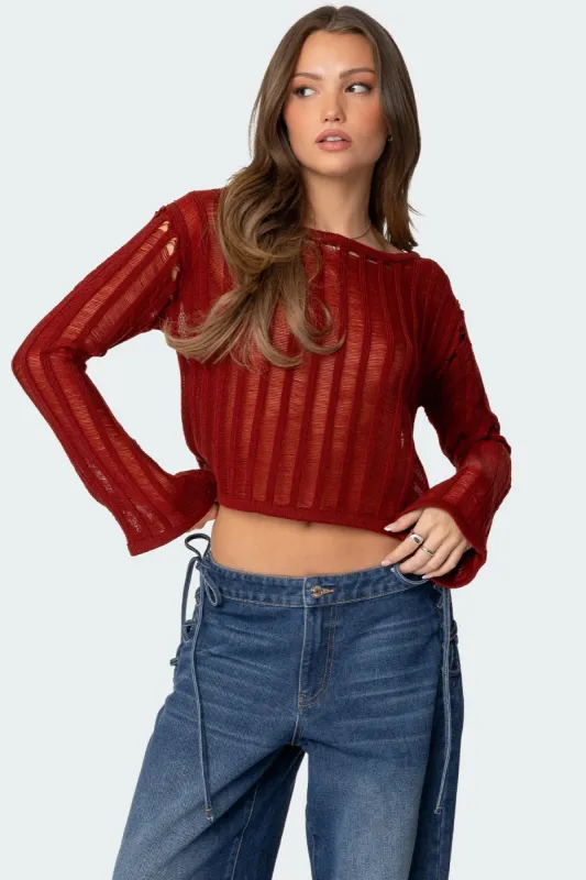 Sagir Sheer Ladder Knit Top sold by Edikted