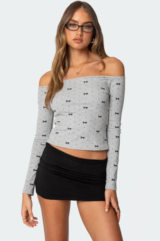 Ryna Bows & Dots Off Shoulder Top sold by Edikted