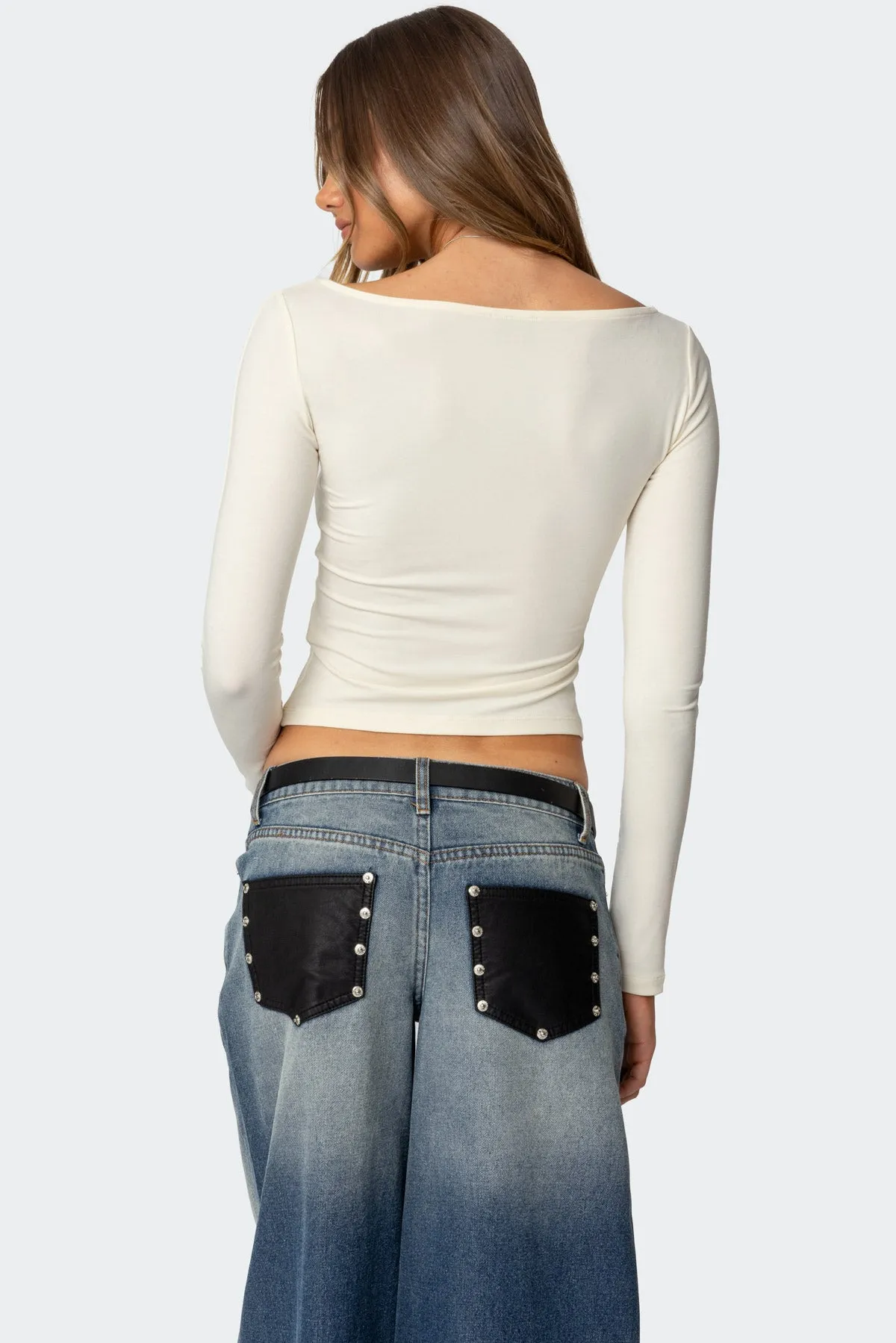 Nikola Ribbed Boat Neck Top sold by Edikted product image thumbnail 5