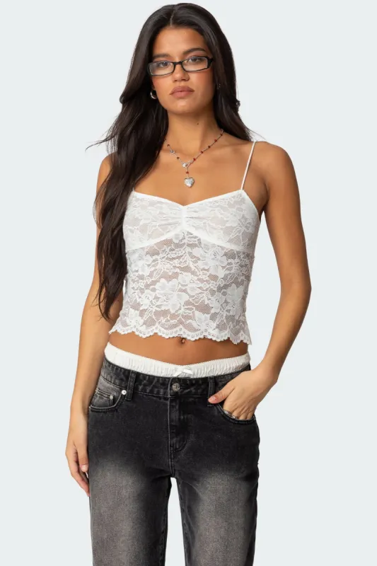 Rut Sheer Lace Tank Top sold by Edikted