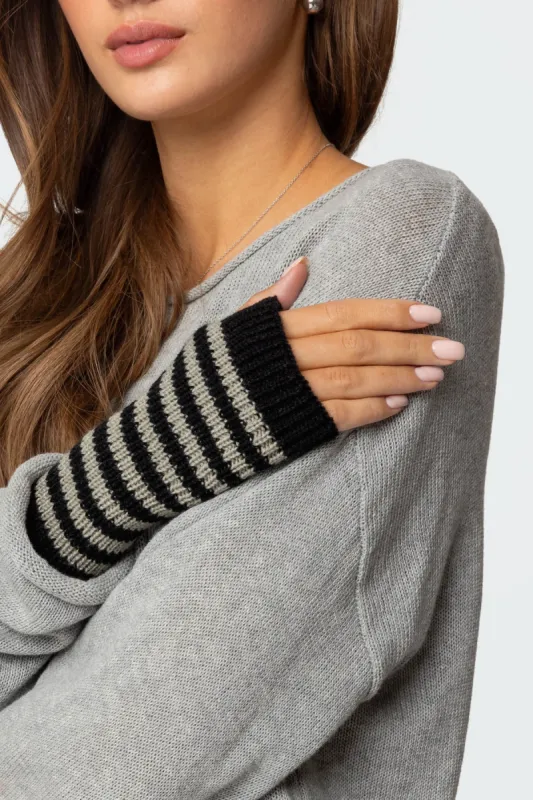 Striped Knit Fingerless Gloves sold by Edikted