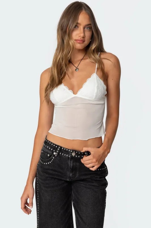 Malika Lacey Sheer Mesh Tank Top sold by Edikted