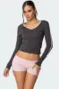 Contrast V Neck Long Sleeve T Shirt sold by Edikted