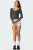 Contrast V Neck Long Sleeve T Shirt sold by Edikted