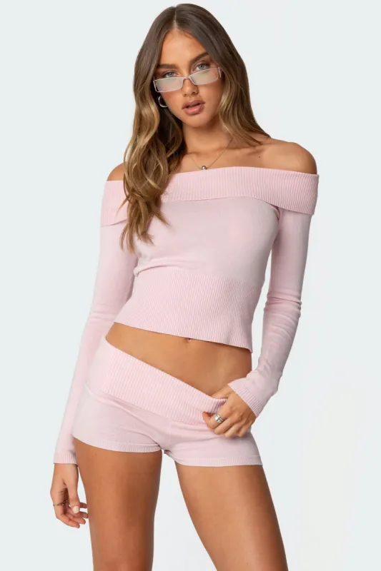 Jamie Fold Over Knit Top sold by Edikted