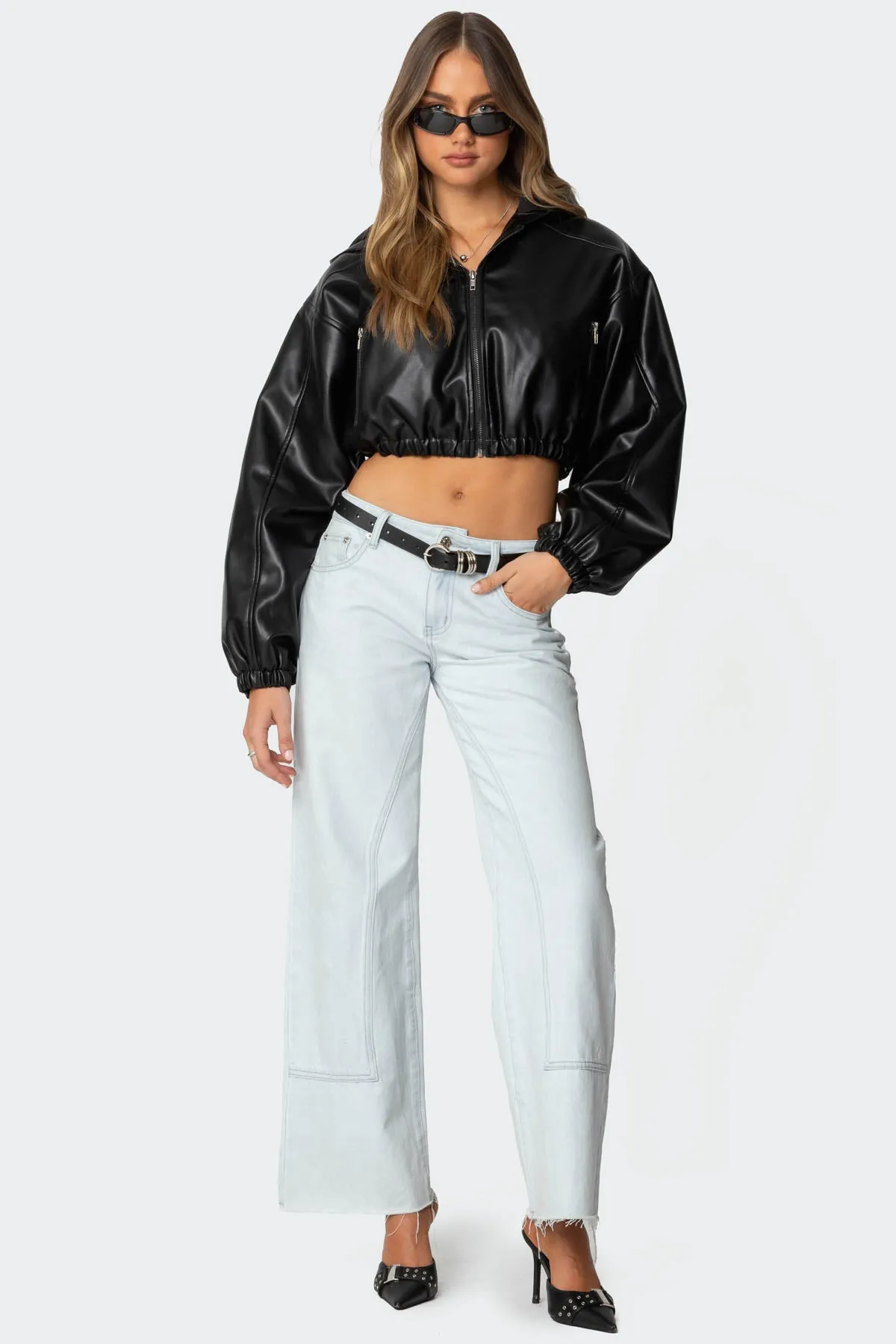 Hooded Faux Leather Cropped Jacket sold by Edikted product image thumbnail 2