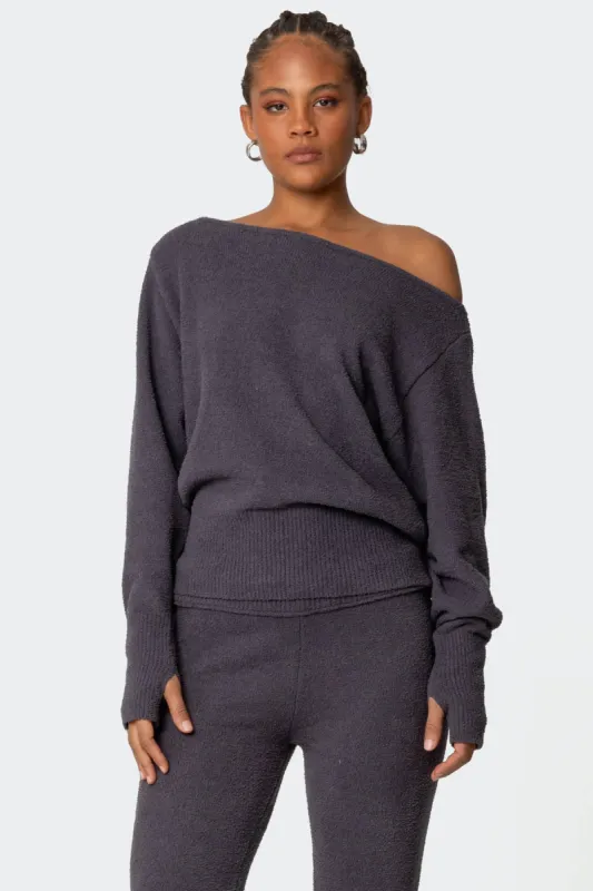 Plush Oversized Asymmetric Sweater sold by Edikted