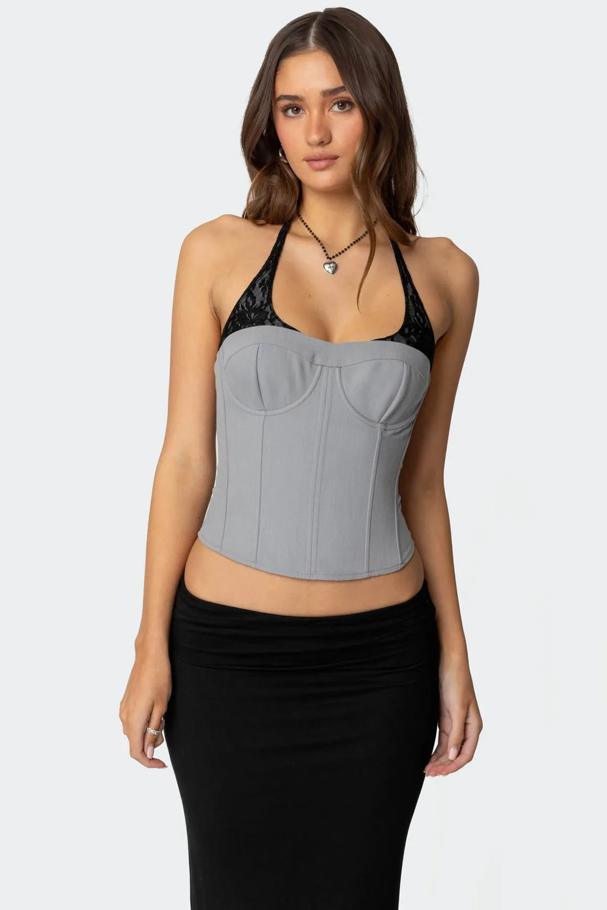 Jara Layered Lace Halter Corset sold by Edikted
