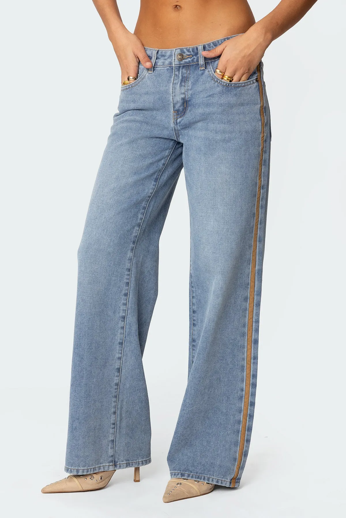 Faux Suede Stripe Low Rise Jeans sold by Edikted product image thumbnail 4