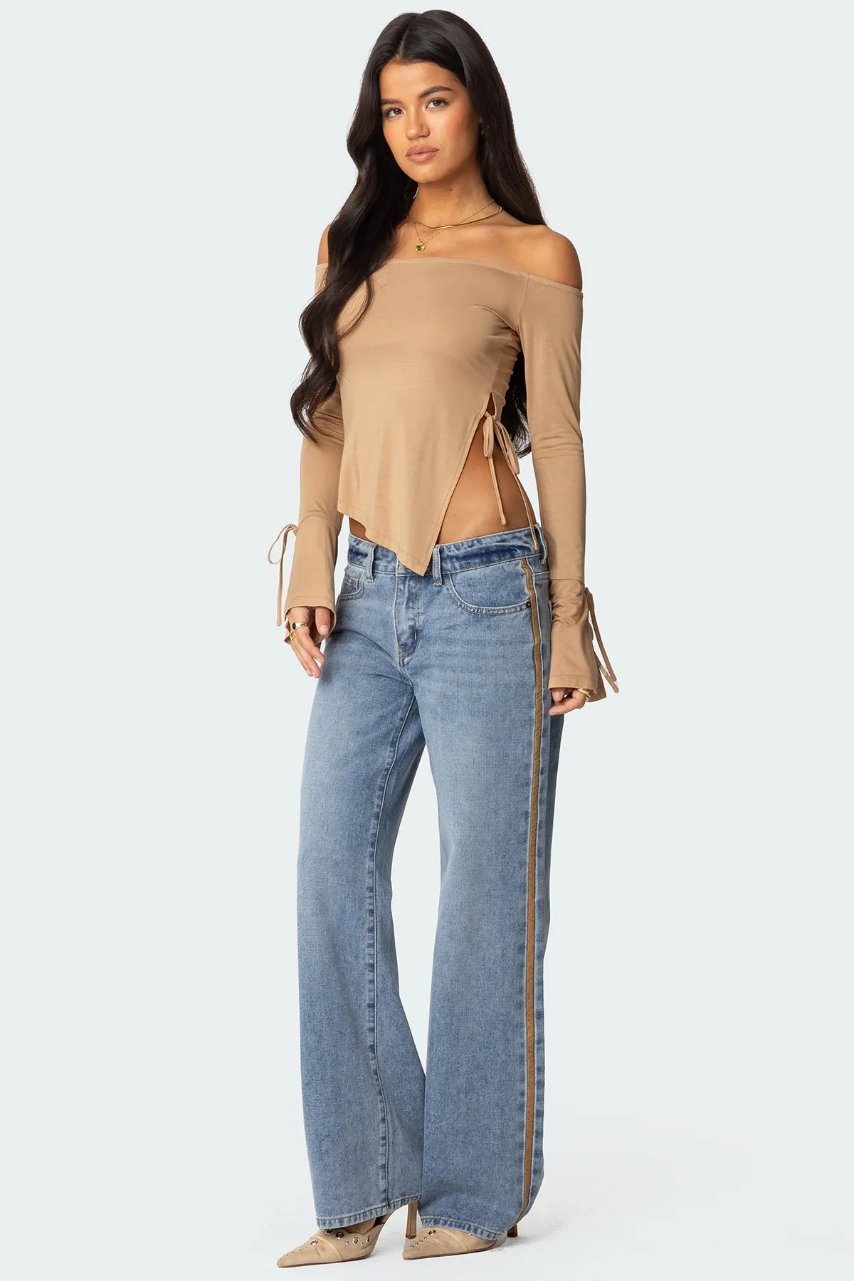 Faux Suede Stripe Low Rise Jeans sold by Edikted product image thumbnail 3
