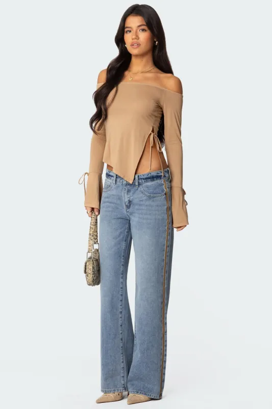 Faux Suede Stripe Low Rise Jeans sold by Edikted