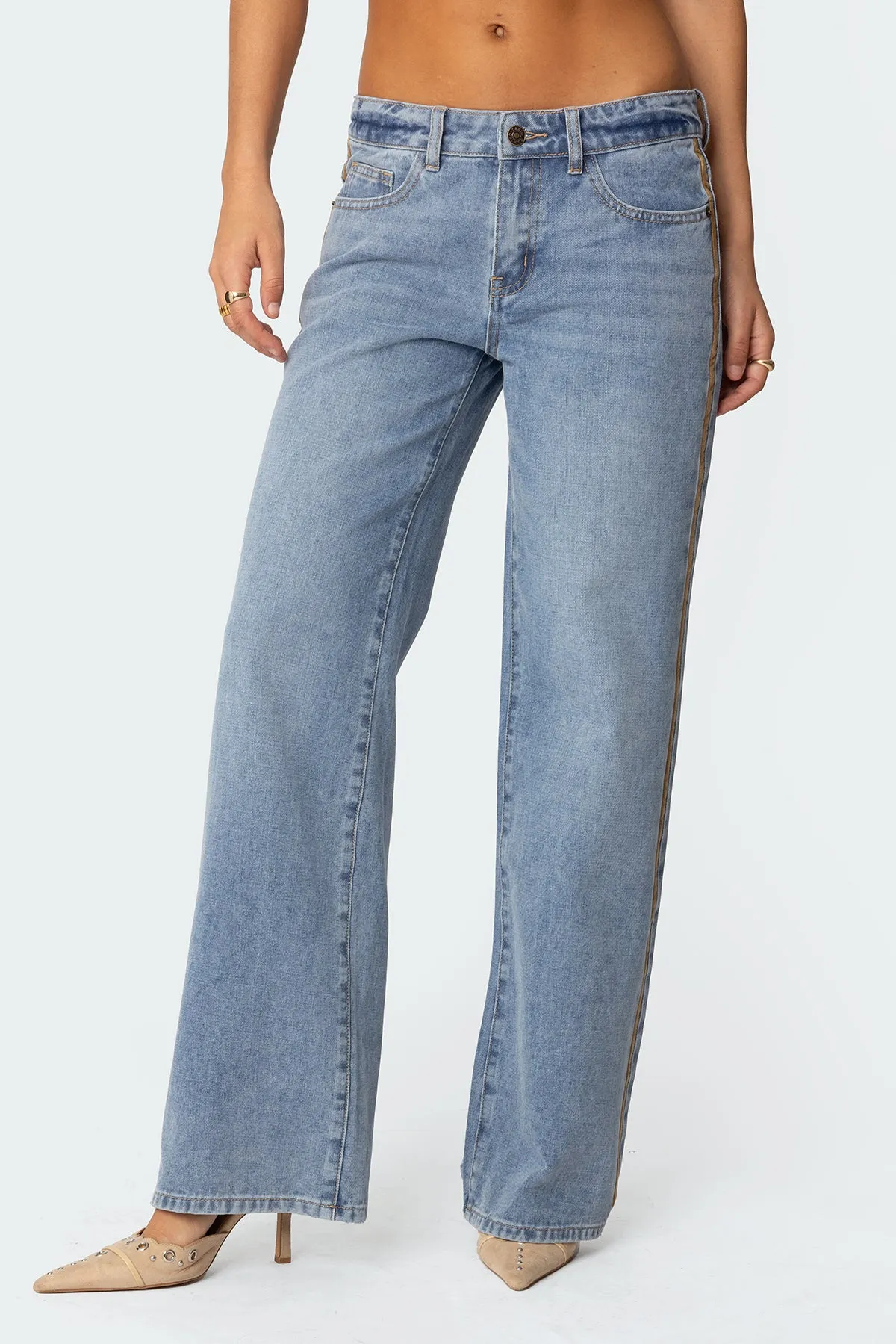 Faux Suede Stripe Low Rise Jeans sold by Edikted product image thumbnail 2