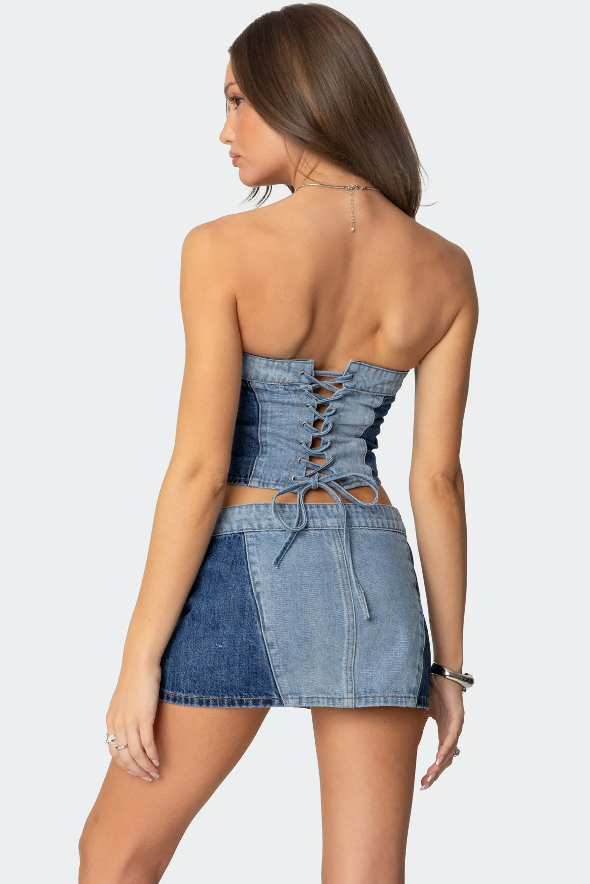 Reni Contrast Denim Zip Up Corset sold by Edikted product image thumbnail 5