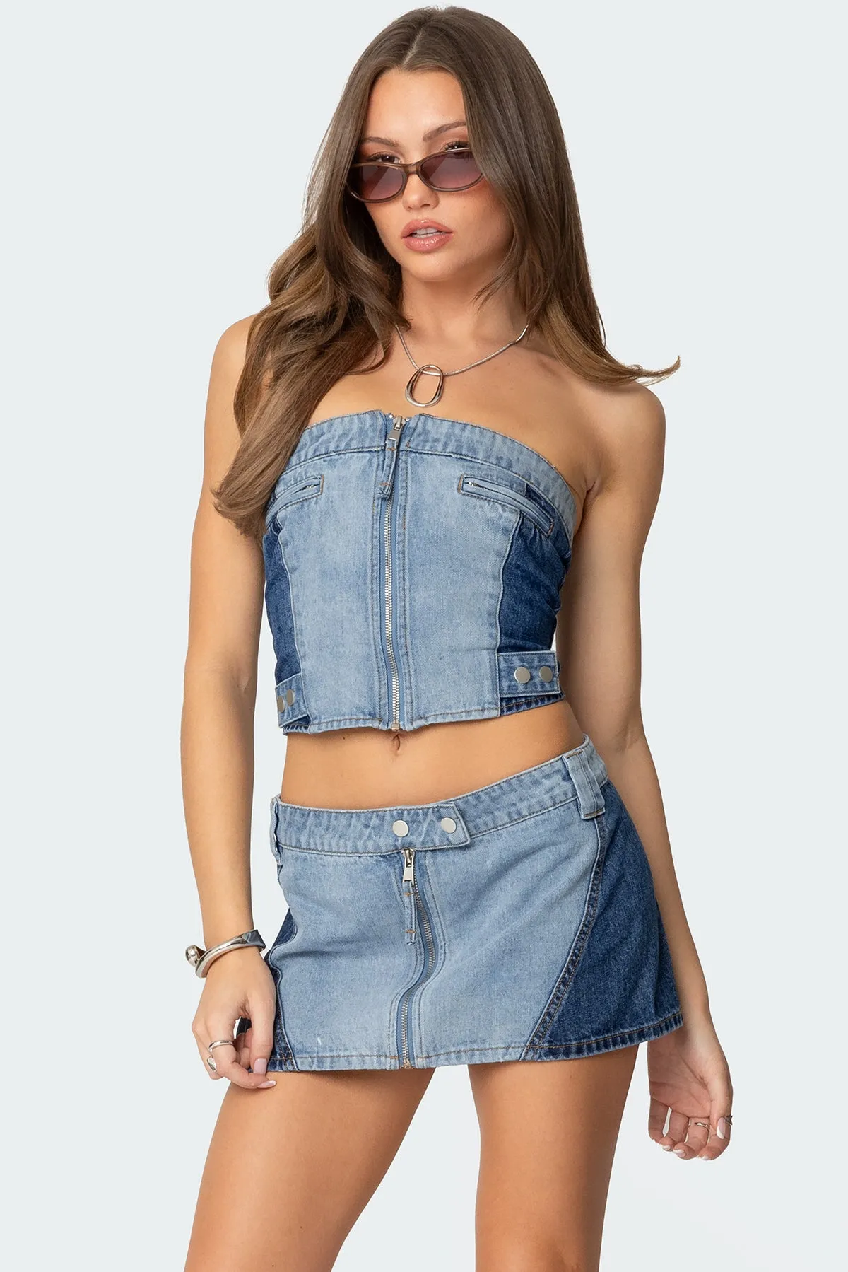 Reni Contrast Denim Zip Up Corset sold by Edikted