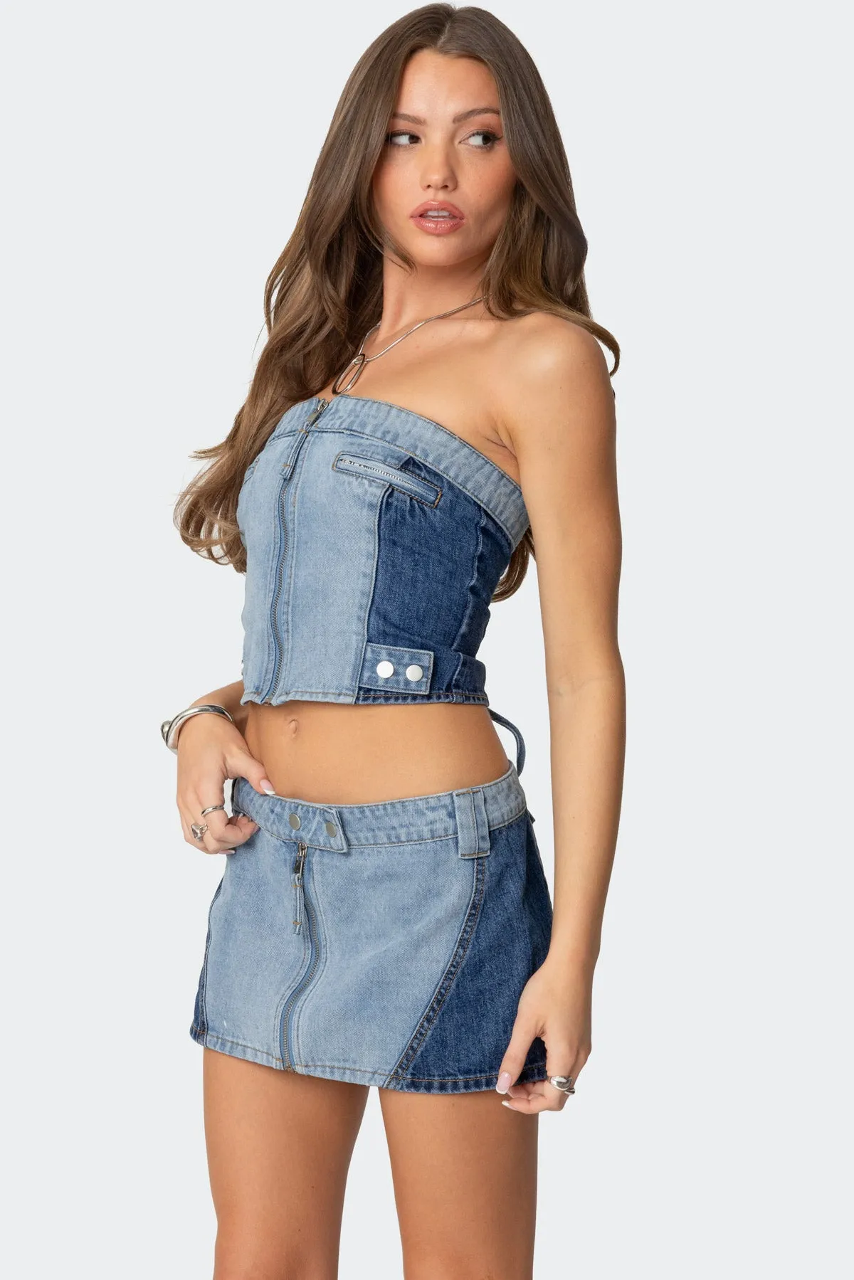 Reni Contrast Denim Zip Up Corset sold by Edikted product image thumbnail 3