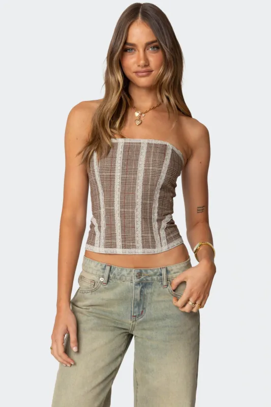 Jaiden Houndstooth Plaid Corset sold by Edikted