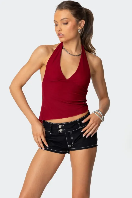 Rhett Asymmetric Hem Halter Top sold by Edikted