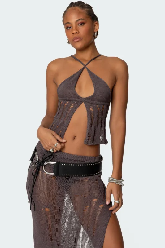 Jaynie Distressed Knit Top made by Edikted