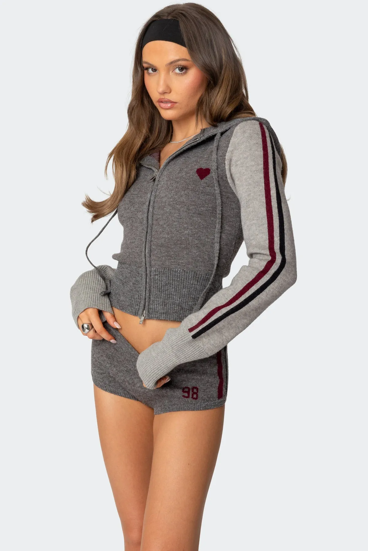 Heart Knit Zip Up Hoodie sold by Edikted product image thumbnail 4