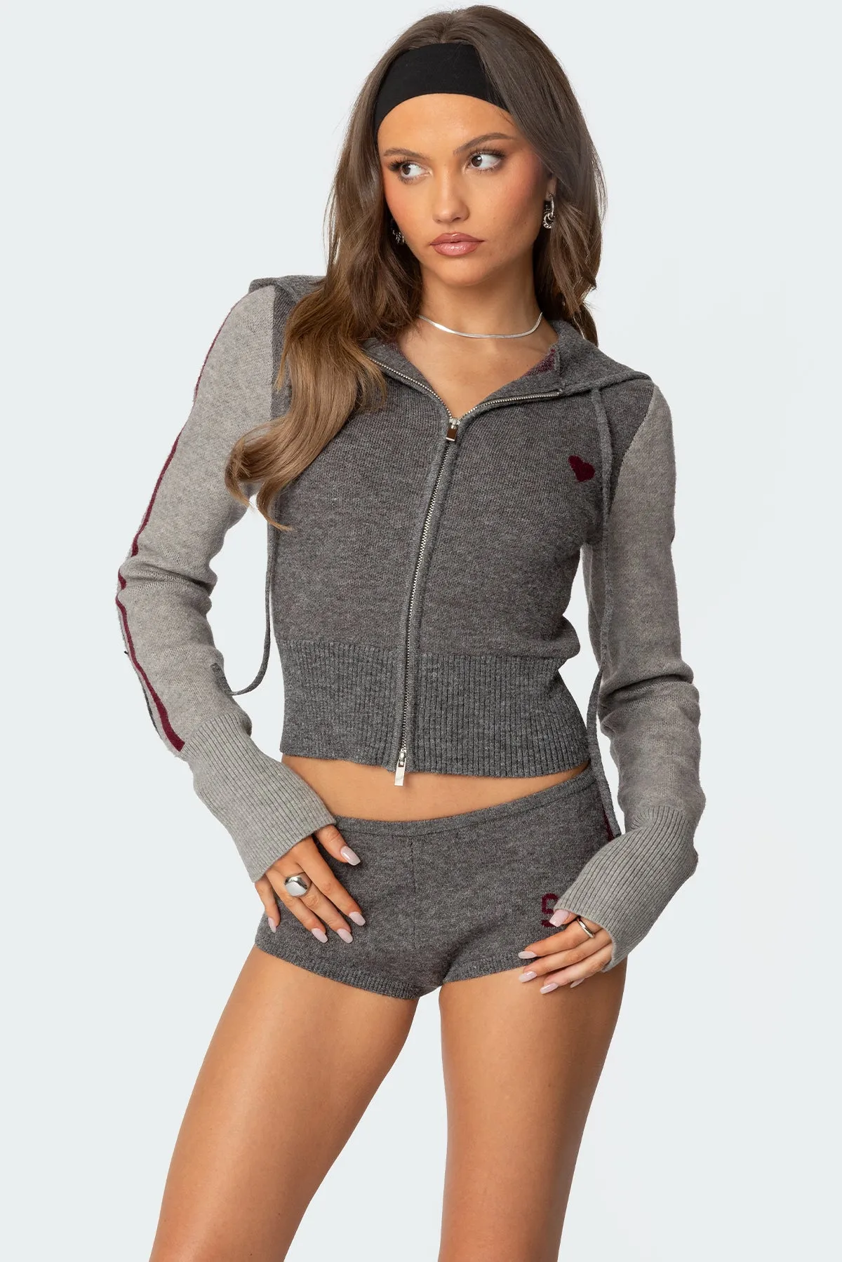 Heart Knit Zip Up Hoodie sold by Edikted product image thumbnail 3