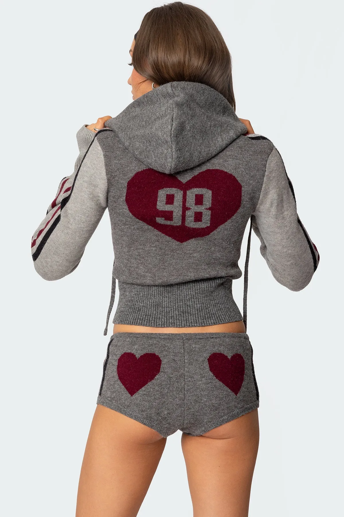 Heart Knit Zip Up Hoodie sold by Edikted