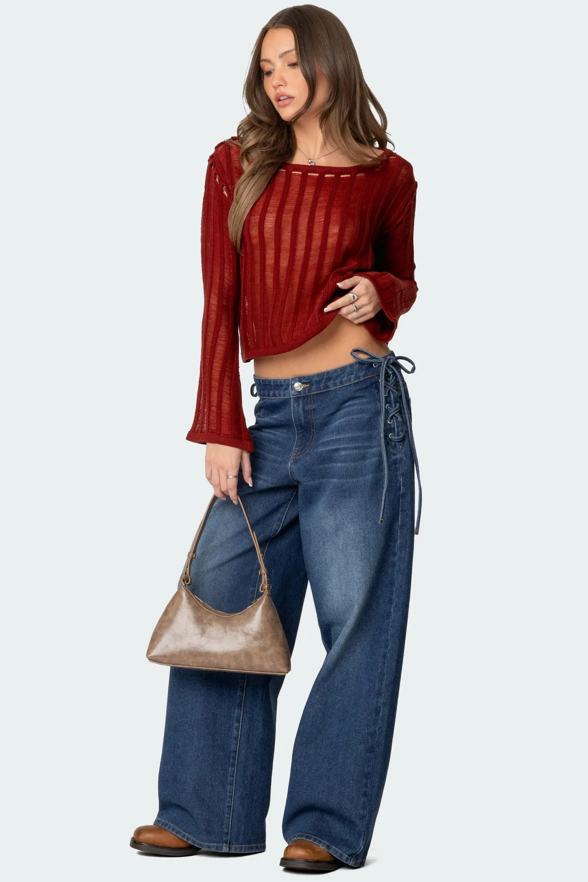 Katt Lace Up Low Rise Baggy Jeans sold by Edikted