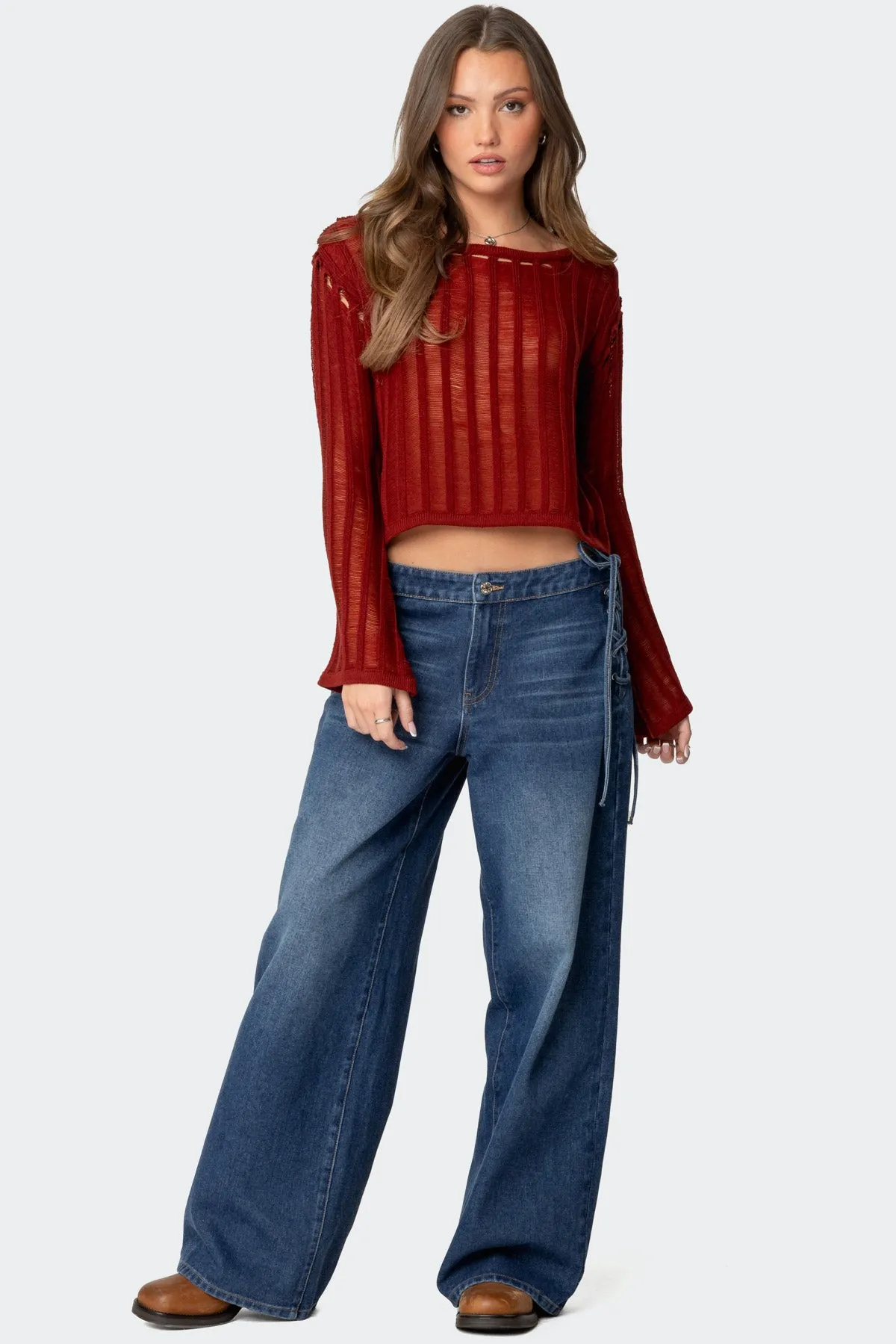 Katt Lace Up Low Rise Baggy Jeans sold by Edikted product image thumbnail 3
