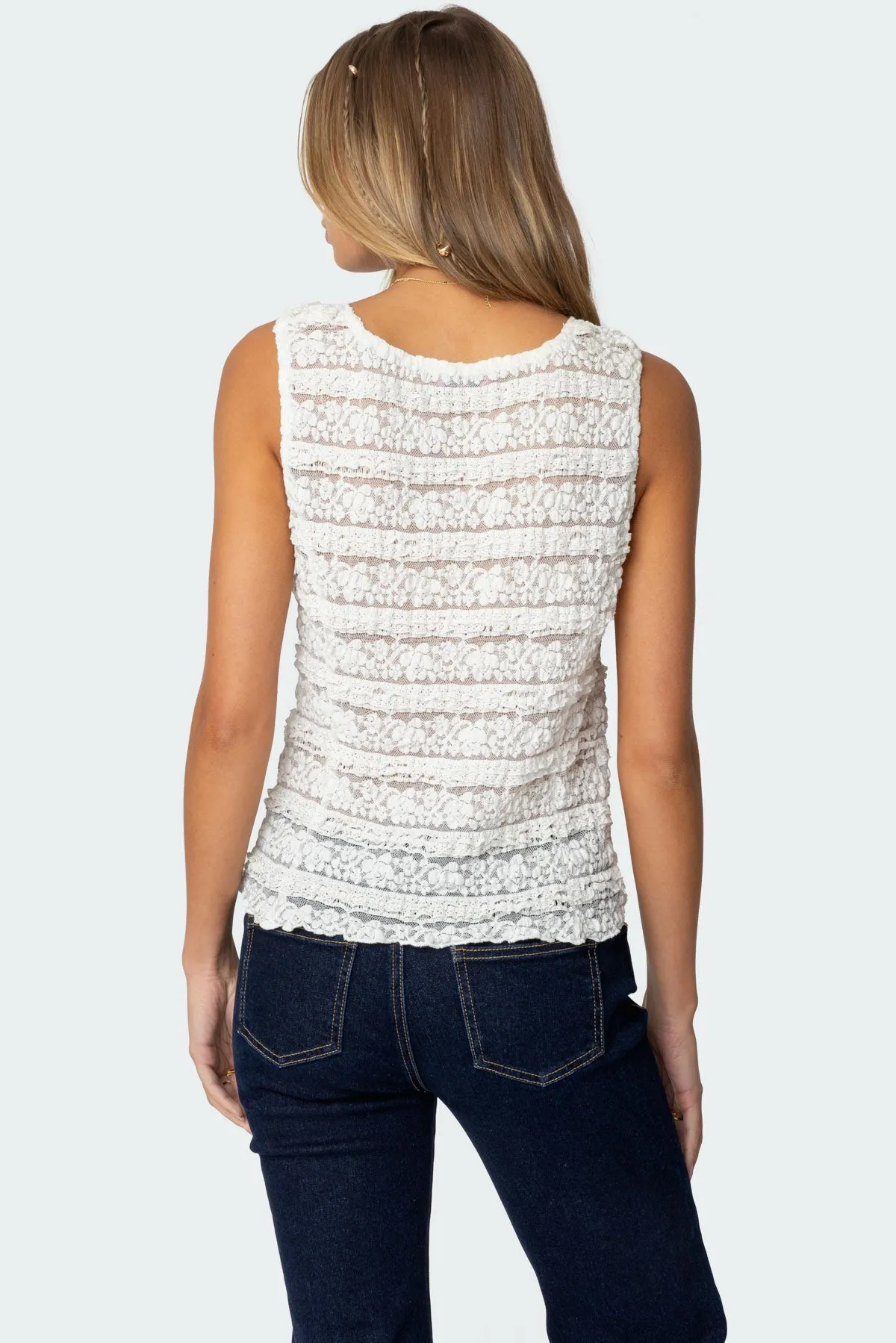 Evolet Sheer Lace Split Front Top sold by Edikted product image thumbnail 5