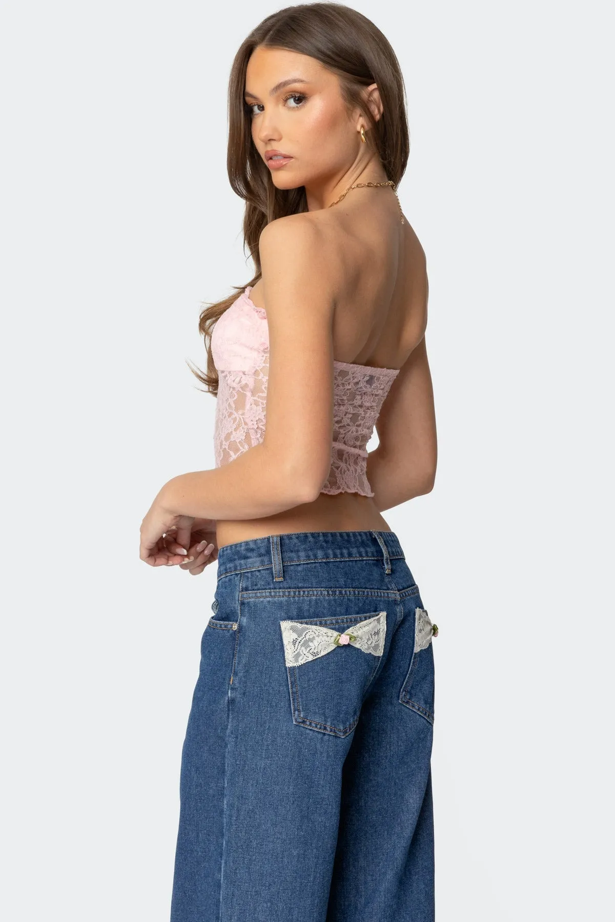 Odilia Sheer Lace Strapless Top sold by Edikted product image thumbnail 5