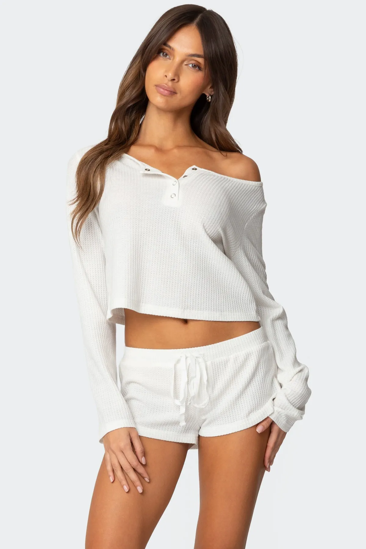 Teddy Cropped Waffle Top sold by Edikted