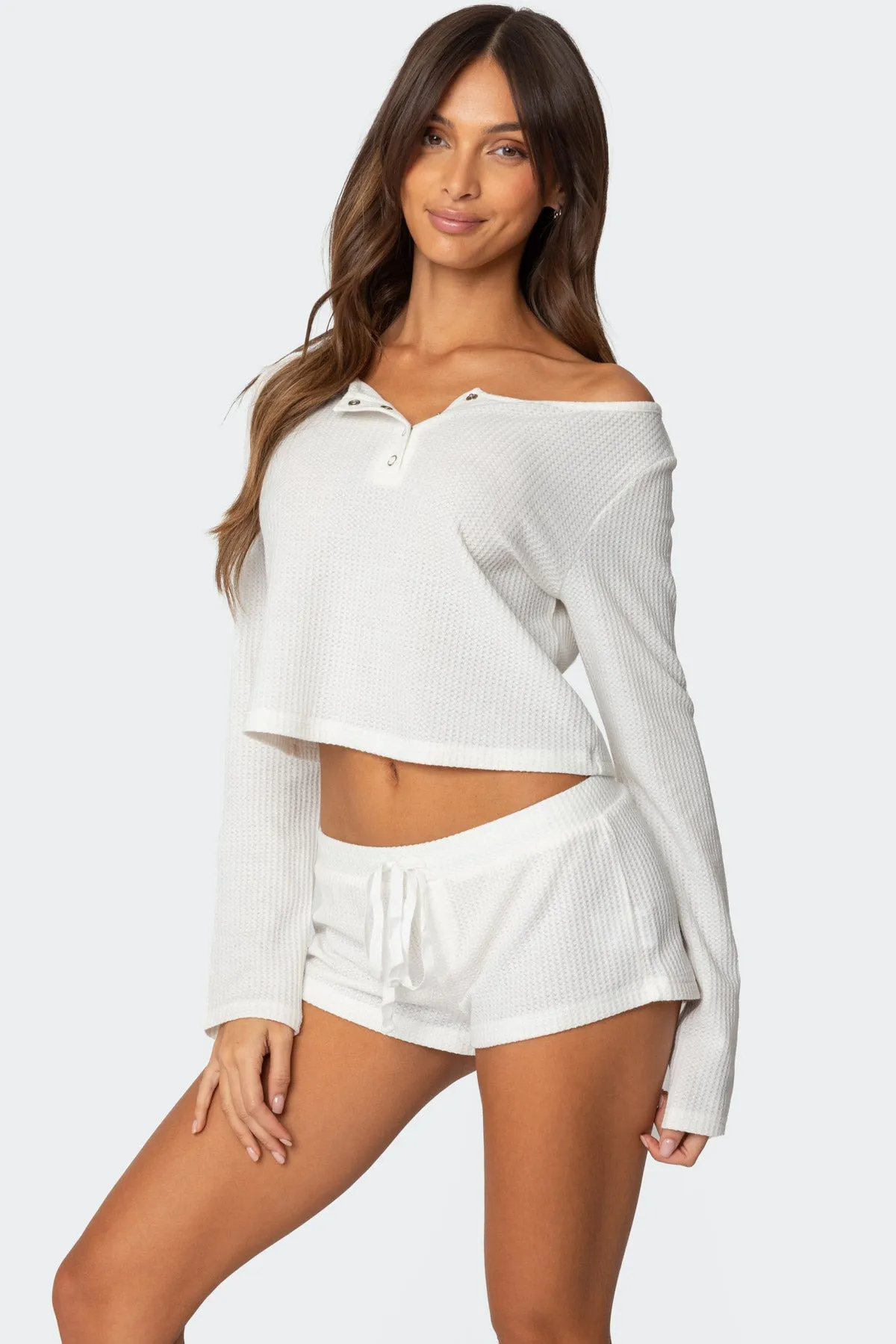 Teddy Cropped Waffle Top sold by Edikted product image thumbnail 3