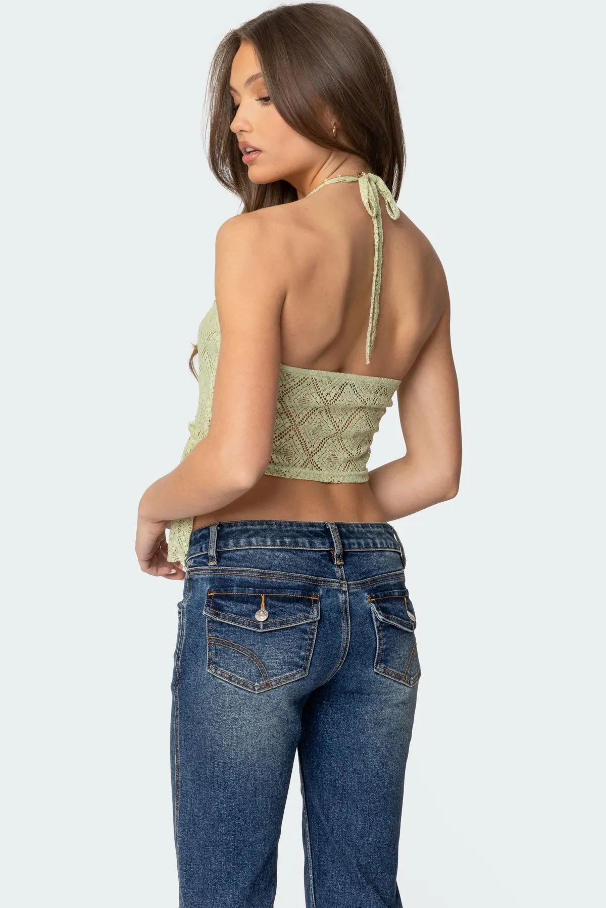 Asymmetric Sheer Lace Halter Top sold by Edikted product image thumbnail 5