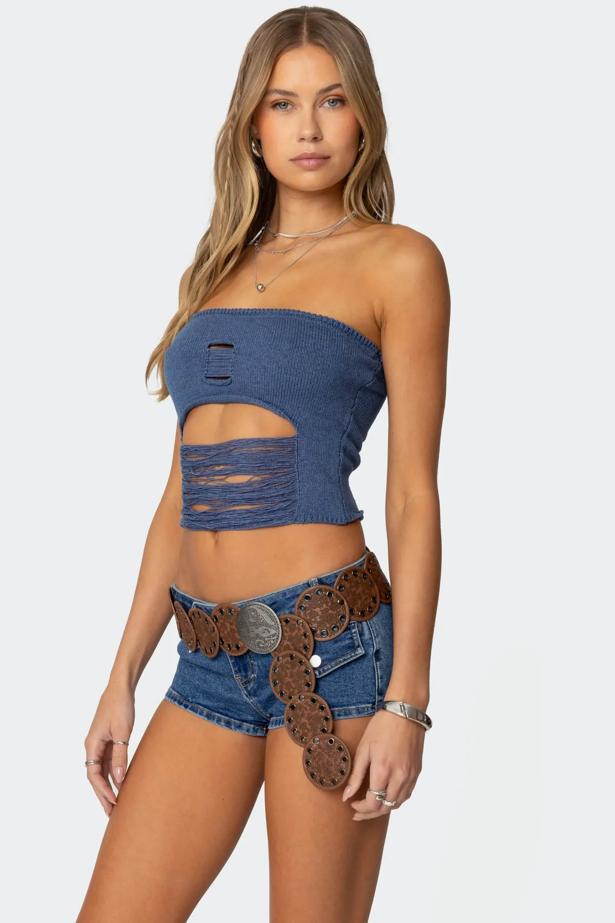 Laurier Distressed Knit Tube Top sold by Edikted product image thumbnail 3