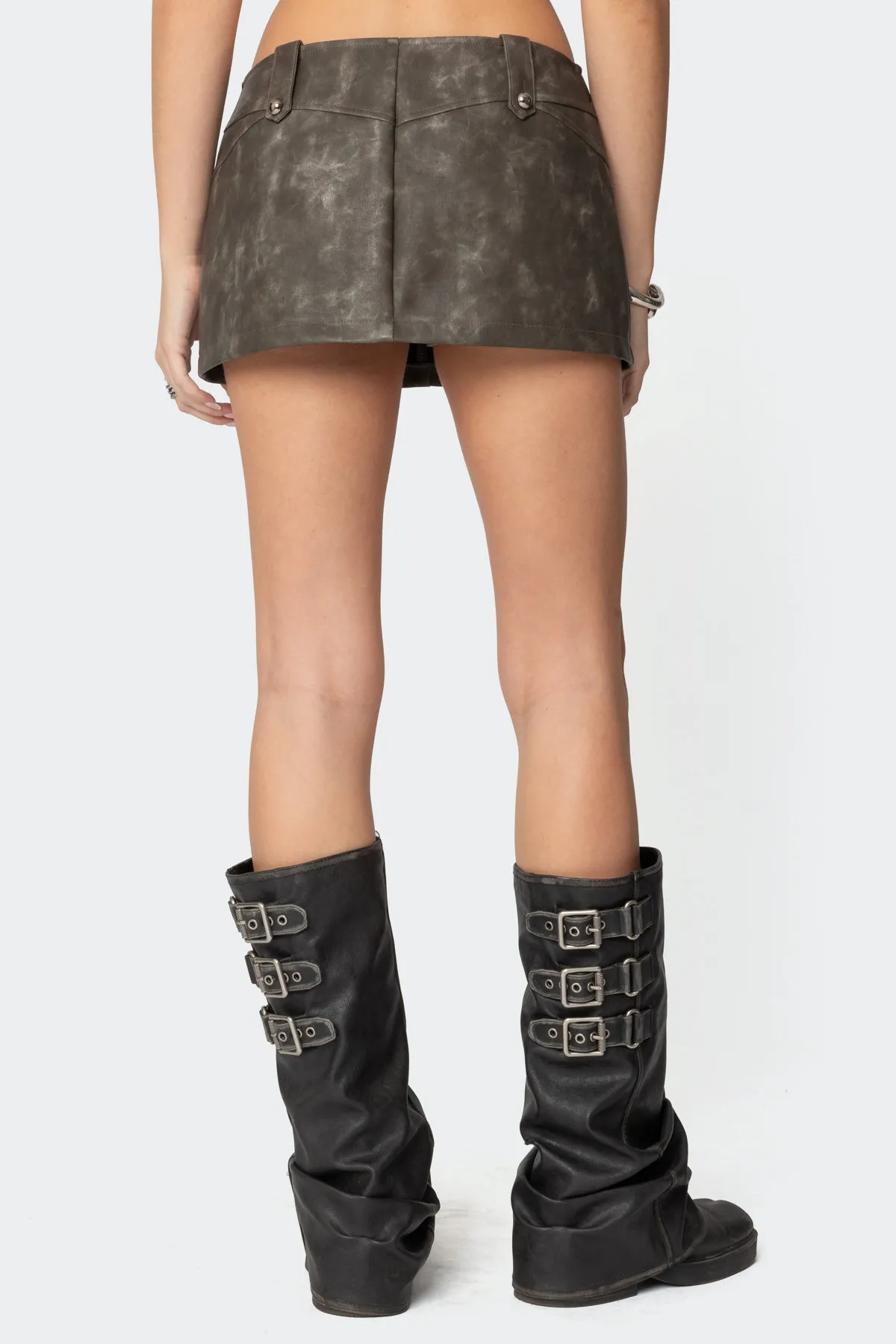 Bar Washed Faux Leather Mini Skort sold by Edikted product image thumbnail 4