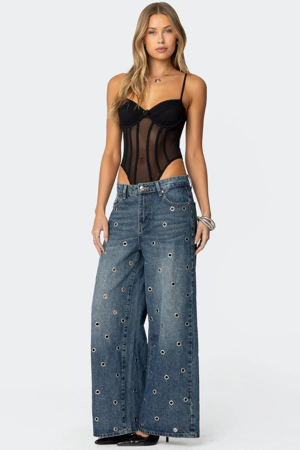 Jainie Grommet Low Rise Baggy Jeans sold by Edikted product image thumbnail 3