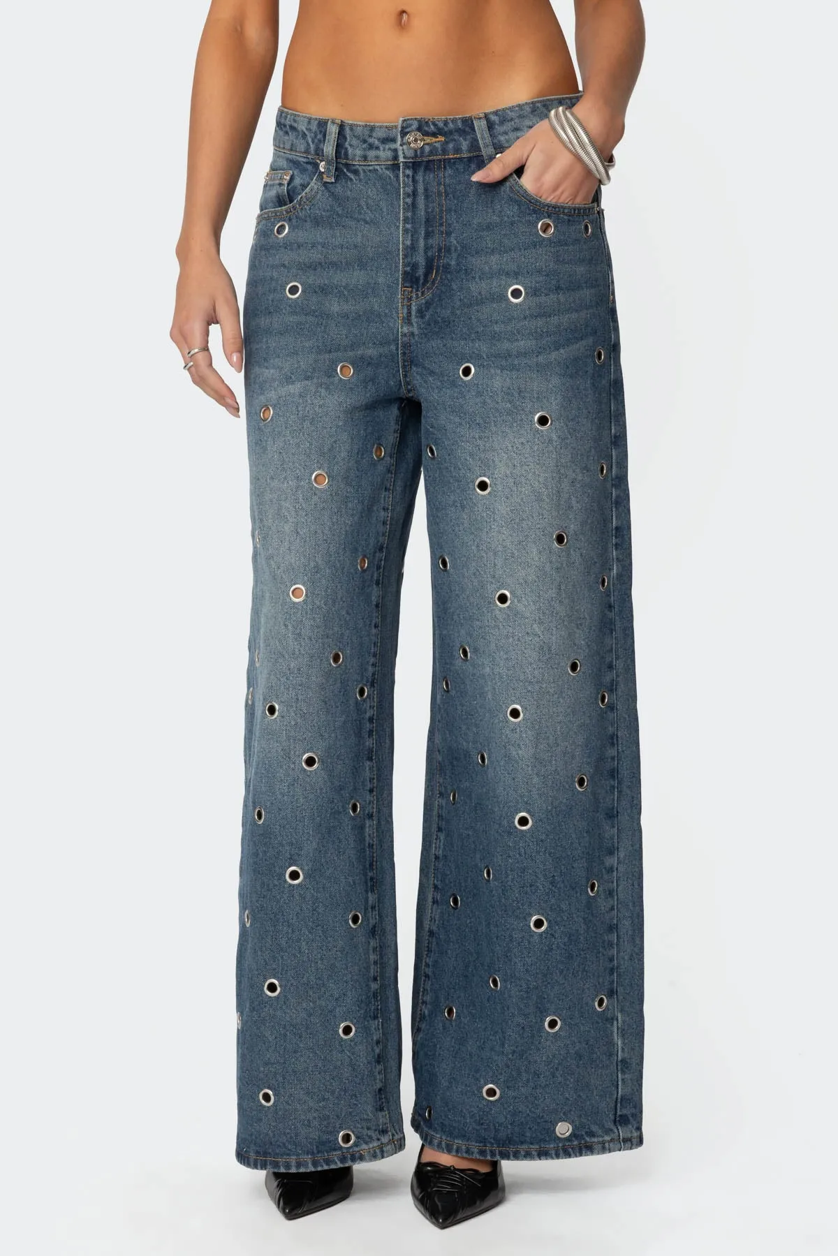 Jainie Grommet Low Rise Baggy Jeans sold by Edikted product image thumbnail 2