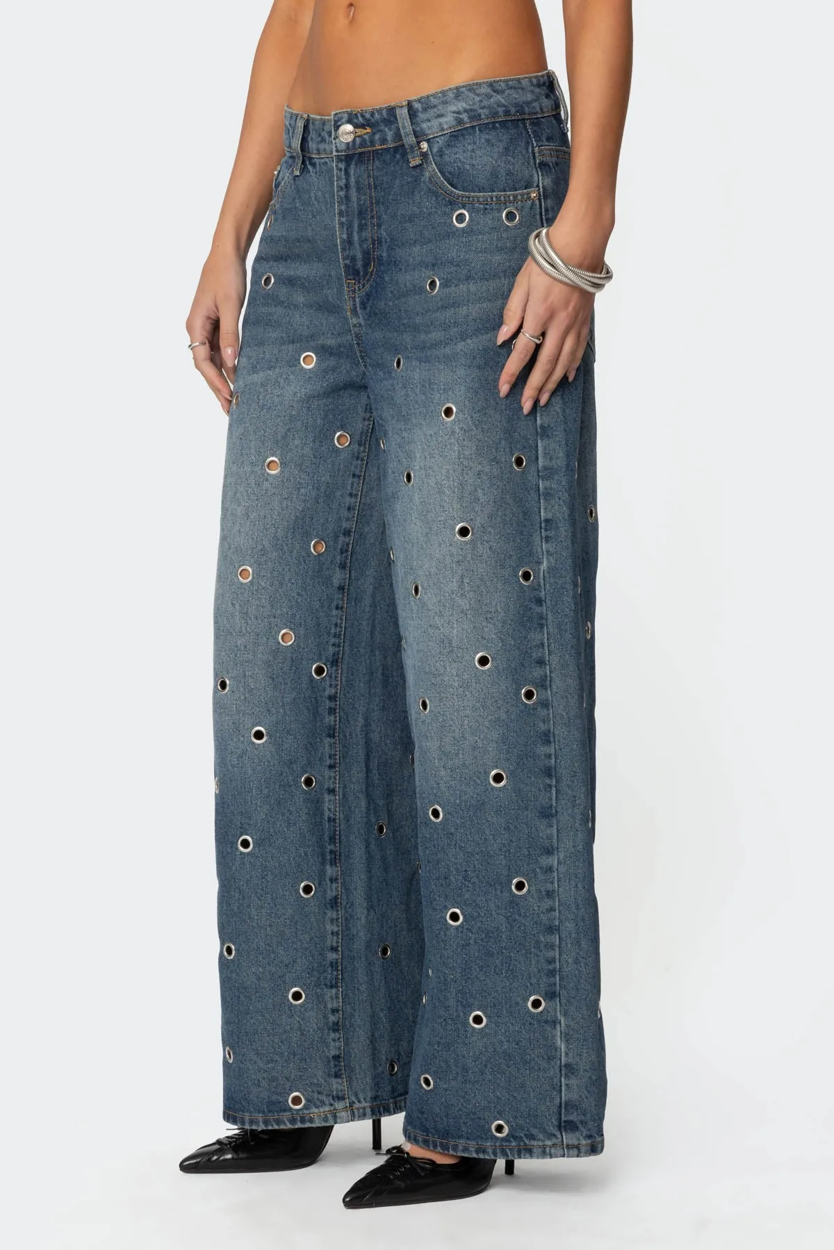 Jainie Grommet Low Rise Baggy Jeans sold by Edikted product image thumbnail 4