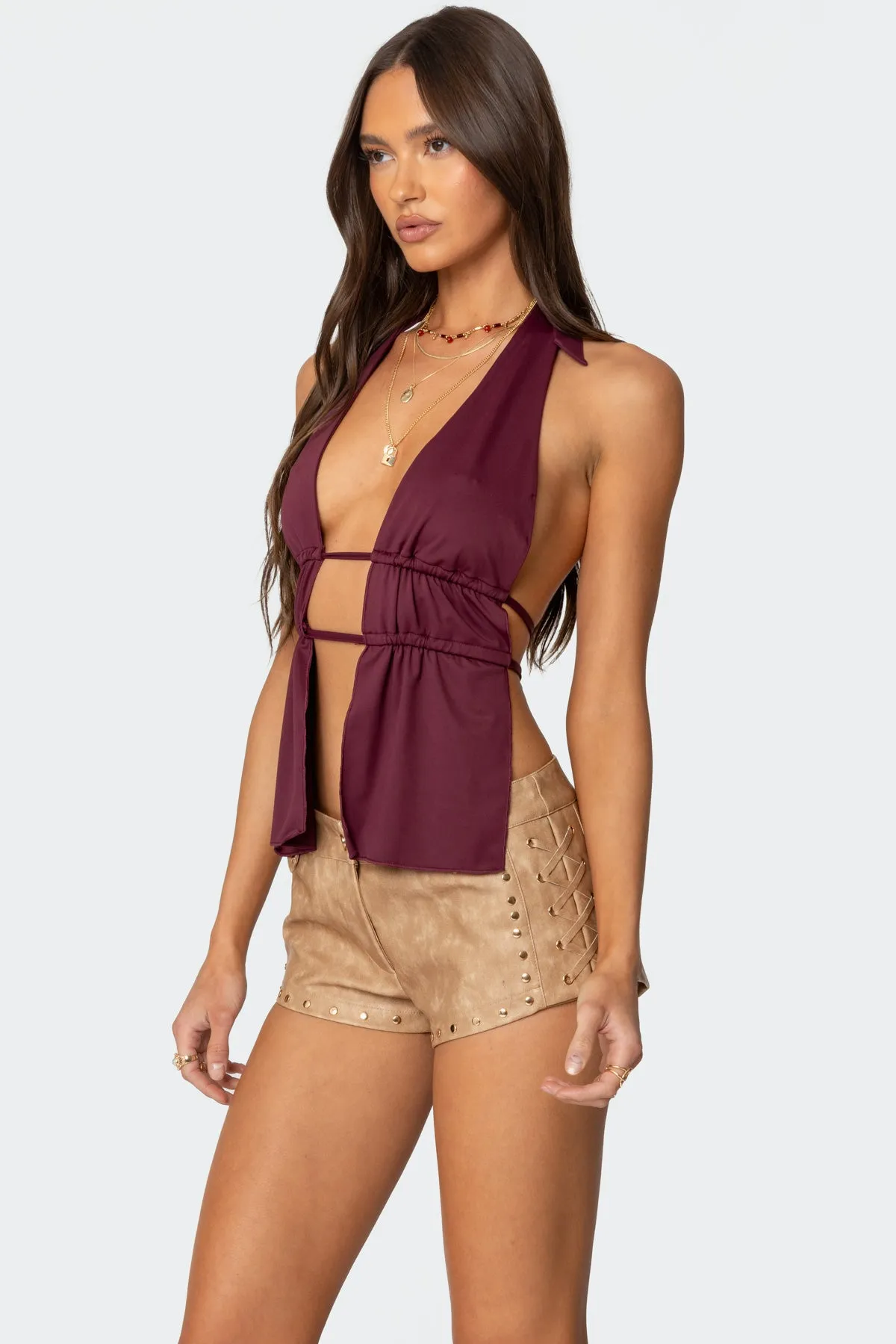 Nikole Split Front Backless Halter Top sold by Edikted product image thumbnail 3