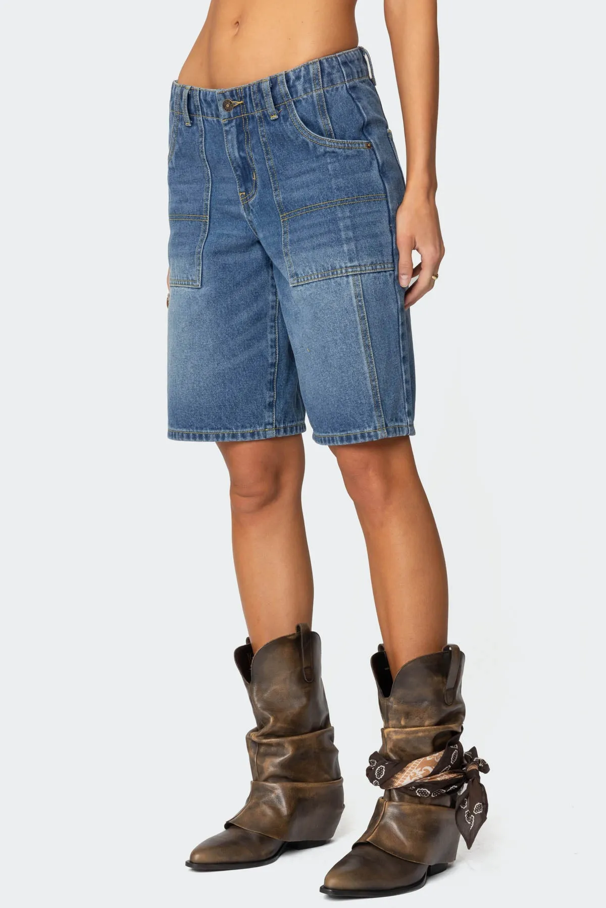 Tris Low Rise Denim Bermuda Shorts sold by Edikted product image thumbnail 3