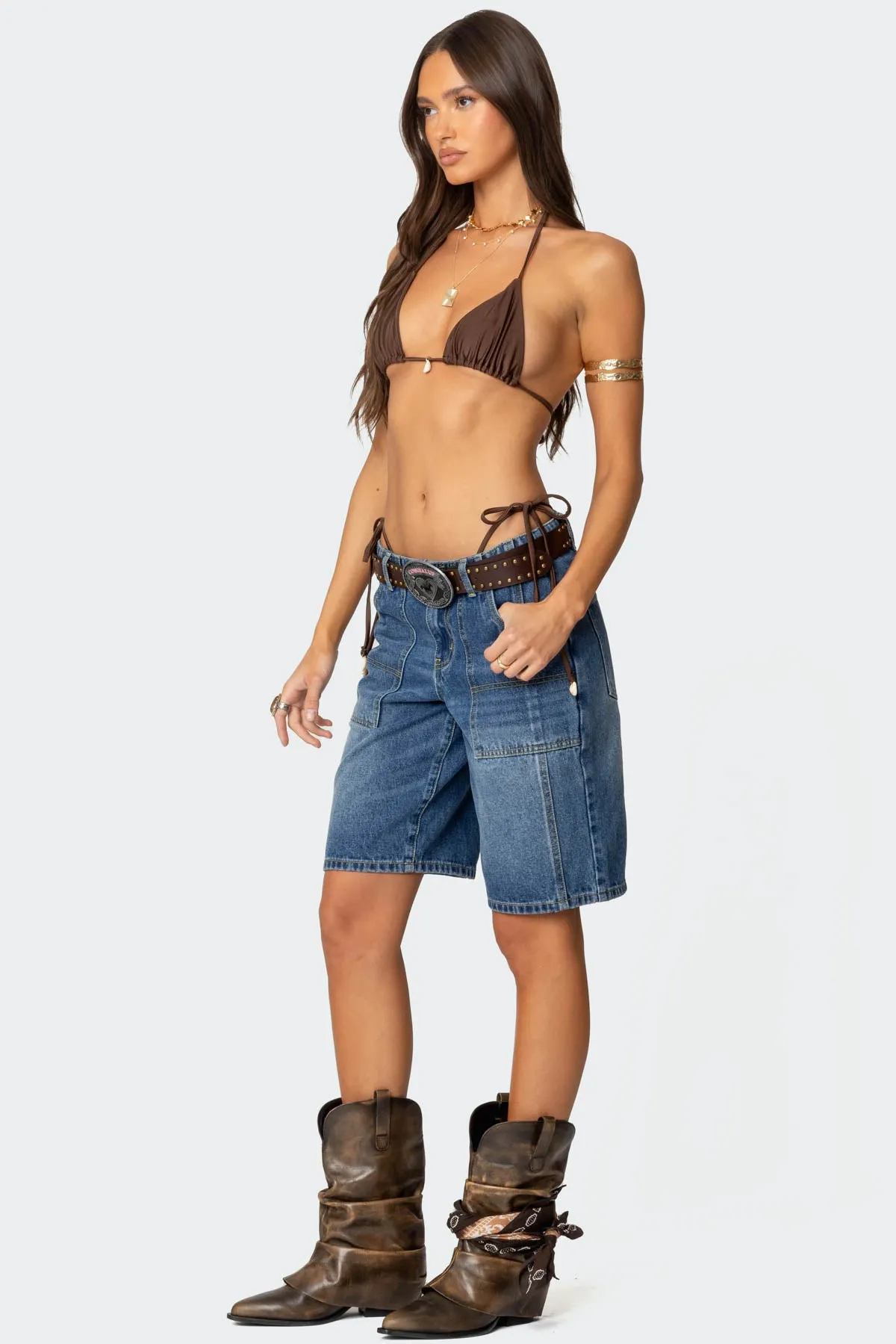 Tris Low Rise Denim Bermuda Shorts sold by Edikted product image thumbnail 4