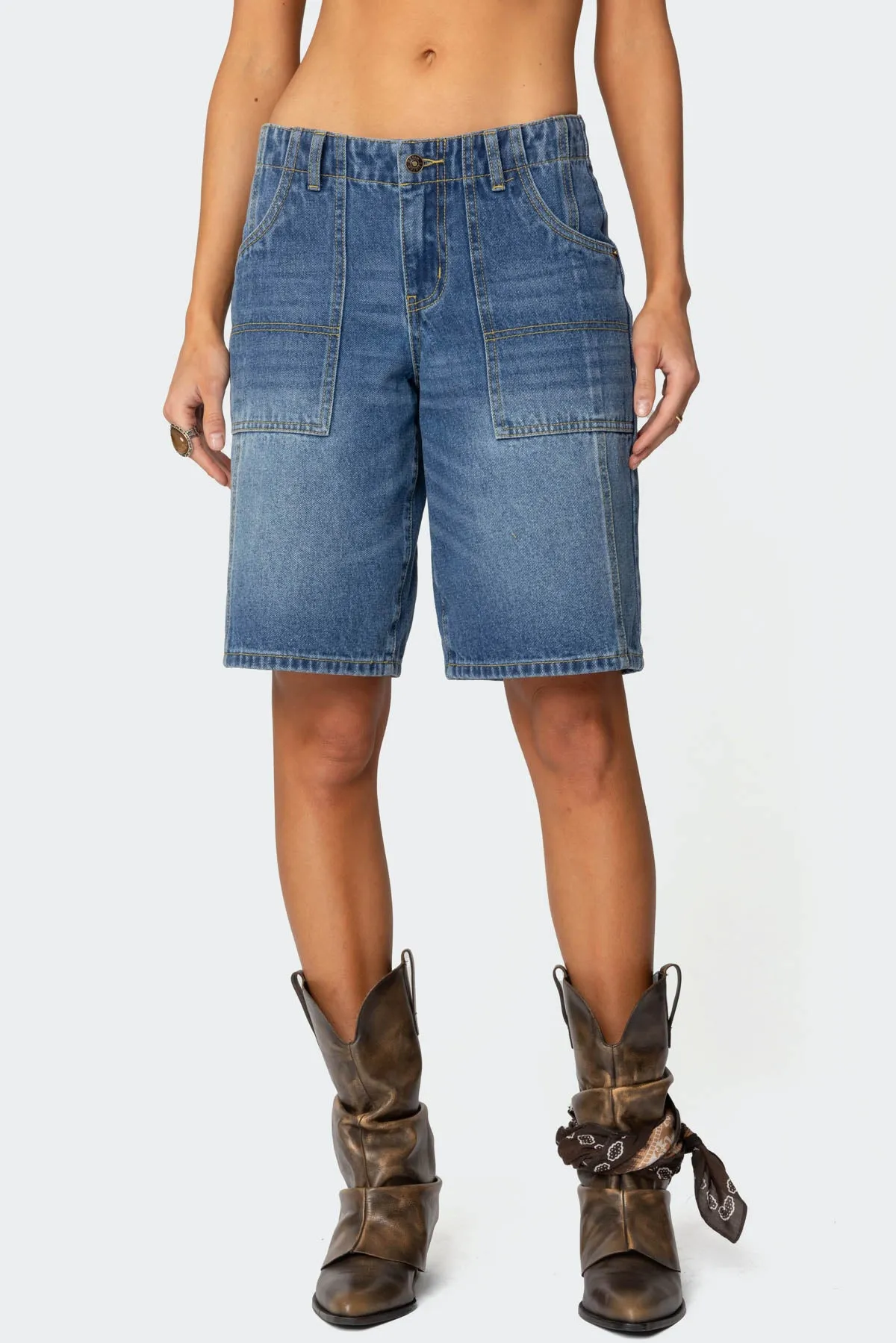 Tris Low Rise Denim Bermuda Shorts sold by Edikted product image thumbnail 2