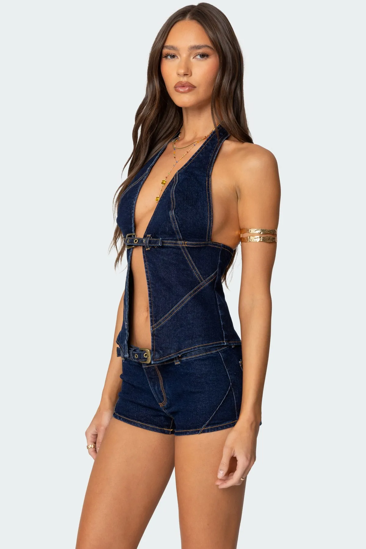 Ciel Split Front Denim Halter Top sold by Edikted product image thumbnail 4